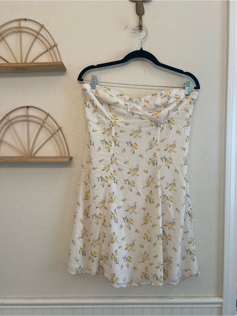 American Eagle Outfitters White Strapless Dress with Yellow Floral Print